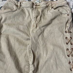 Easel Beige Pants with Side Lace-Up Detail